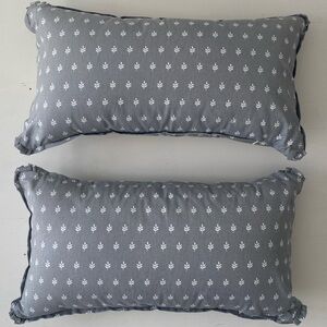 Pair of English Blue Block Print Lumbar Pillows, Jenny Steffans Home